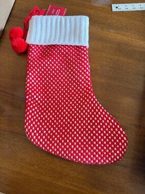 Ashland Red Knit Christmas Stocking With White Cuff & Pom-Poms 18 Inches
